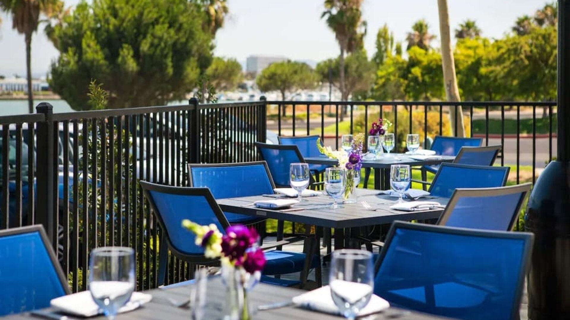 Terrace seating area at DoubleTree By Hilton San Francisco Airport North Bayfront.