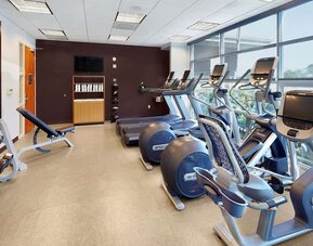 Fully equipped fitness center at DoubleTree By Hilton San Francisco Airport North Bayfront.