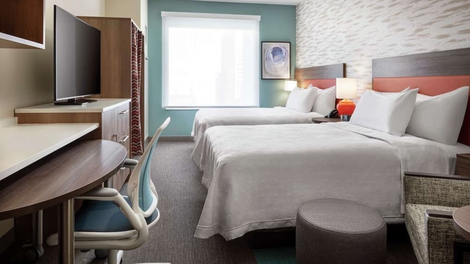 Day use twin room with work desk at 	Home2 Suites By Hilton Denver Downtown Convention Center.