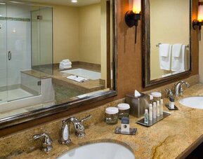 Guest bathroom at DoubleTree By Hilton Seattle Airport.
