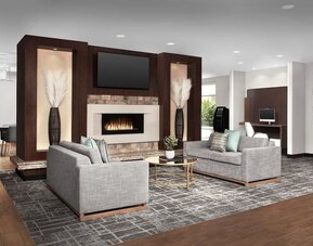 Lobby and coworking lounge at TownePlace Suites Franklin Cool Springs.