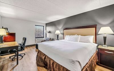 King bed at Radisson Hotel Schaumburg.