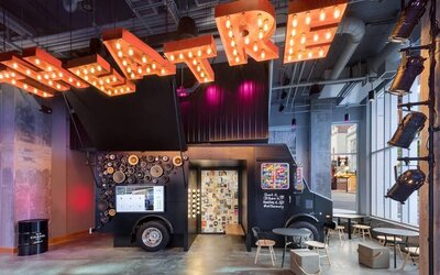 Lobby area at Moxy Boston Downtown.