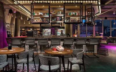 Hotel bar at Moxy Boston Downtown.