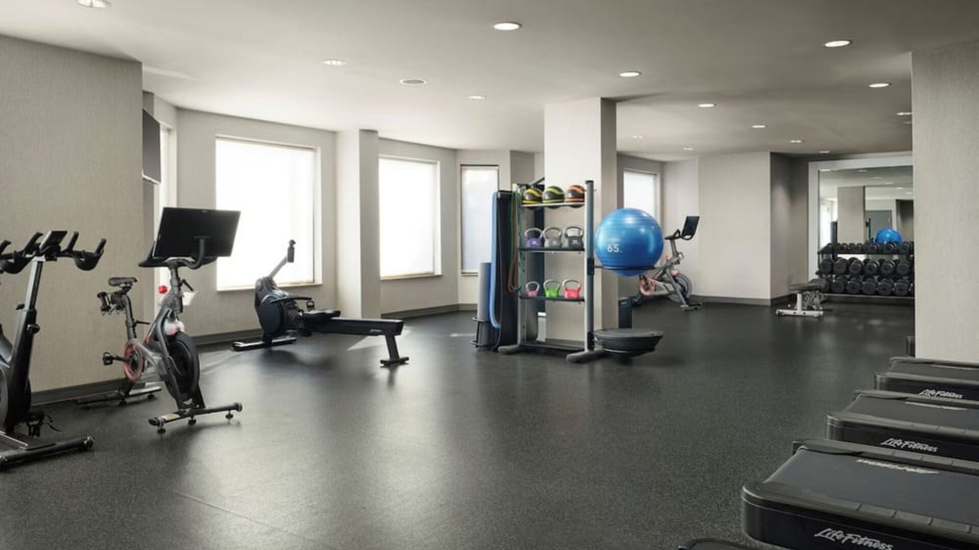 Well equipped fitness center at Homewood Suites By Hilton Shreveport / Bossier City, LA.