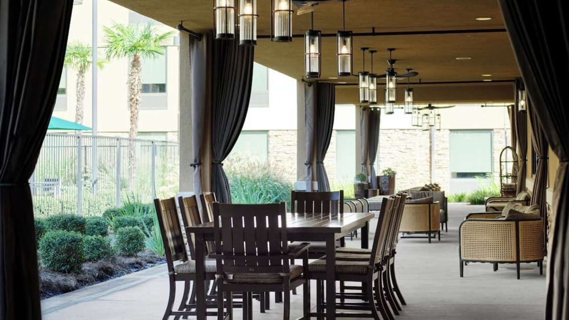 Terrace seating at Homewood Suites By Hilton Shreveport / Bossier City, LA.