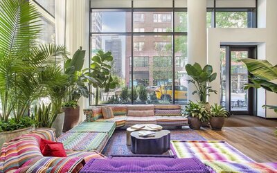 Lobby and coworking lounge at Royalton Park Avenue.