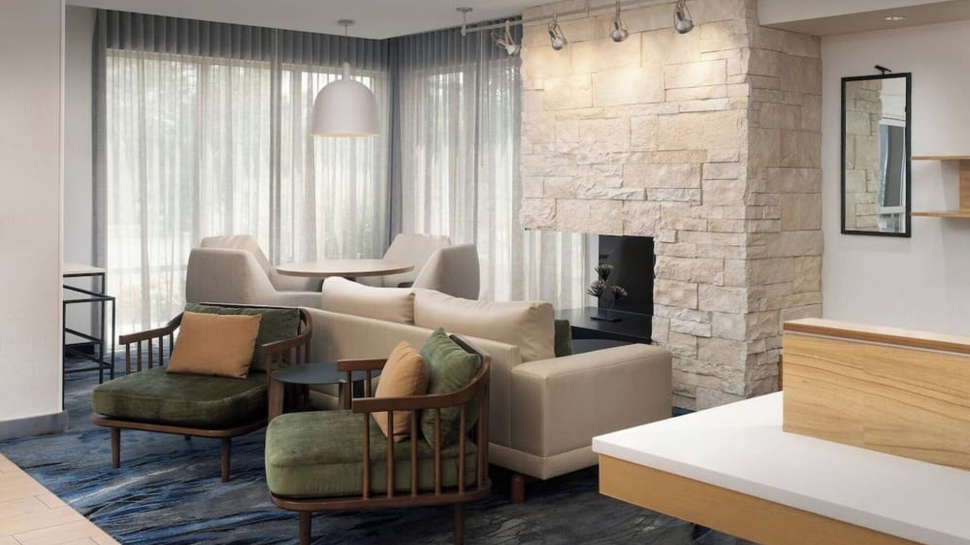 Lobby lounge area at Fairfield Inn & Suites By Marriott Baltimore BWI Airport.