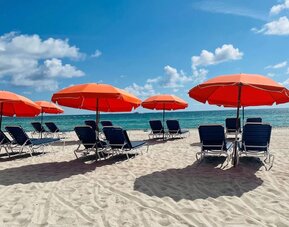 Beach seating at Circa 39 Hotel.