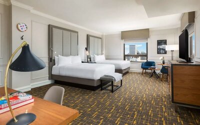 Bright and spacious day use twin room with work desk at Stanford Court San Francisco.