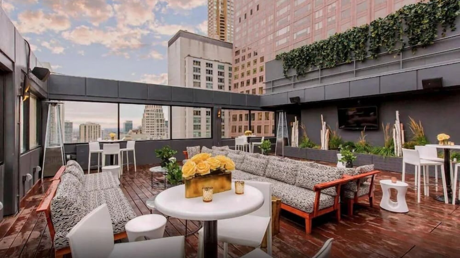 Rooftop terrace with lounge seating at The Chicago Hotel Collection - Magnificent Mile.