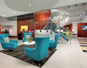 Hotel lobby at Courtyard Boston Cambridge.