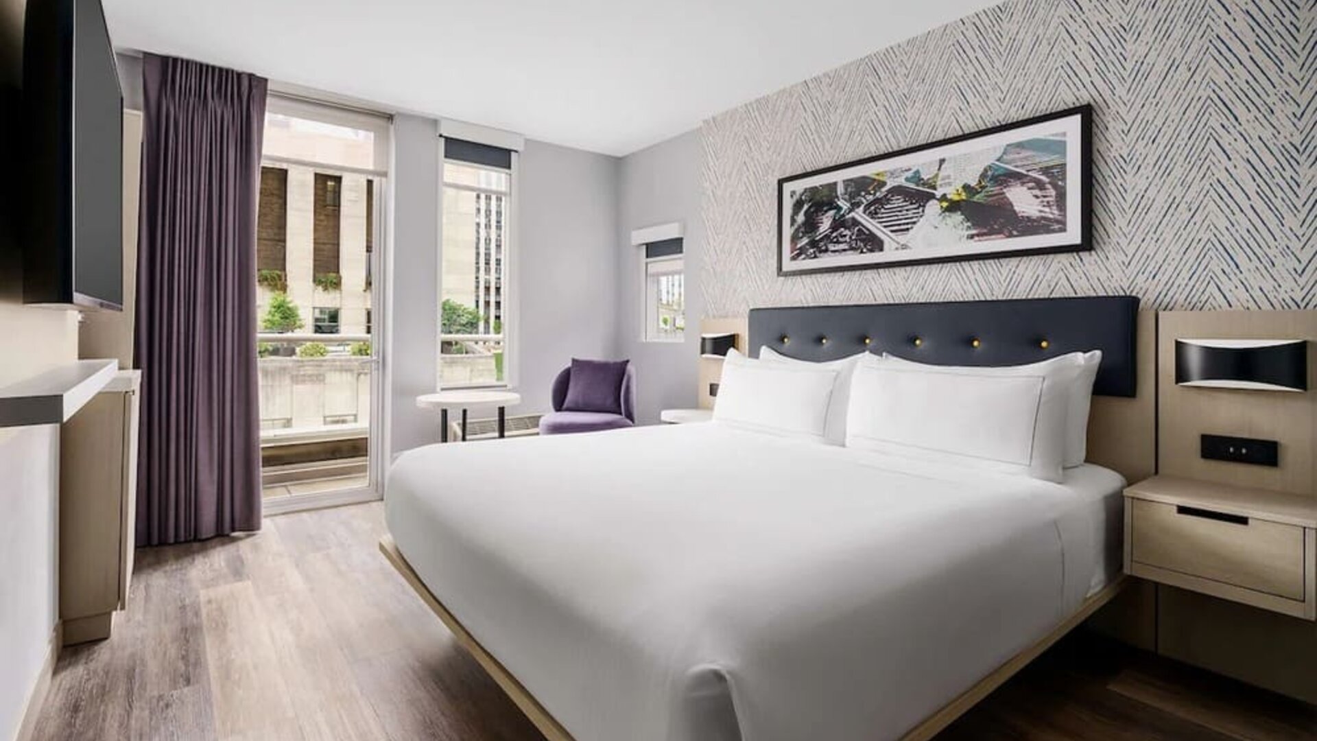 Day use room with workspace, floor to ceiling windows and private bathrooma at DoubleTree By Hilton New York Midtown Fifth Ave.