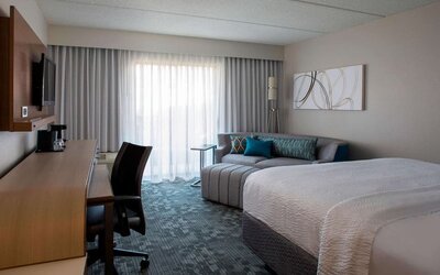 Bright and spacious day use room with work desk at Sonesta Select Atlanta Norcross I-85.