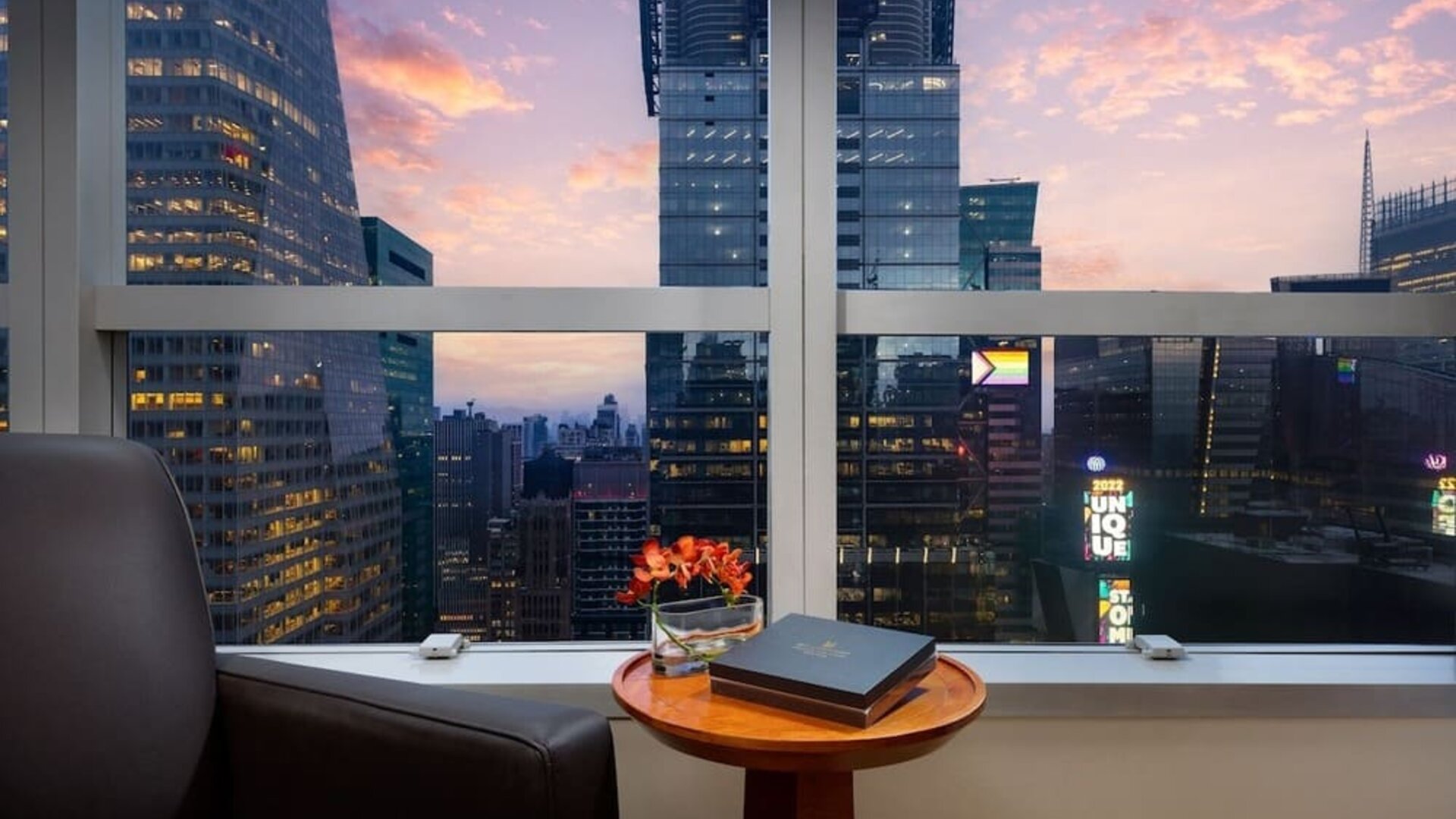 Lounge with city views at Millennium Hotel Broadway Times Square.