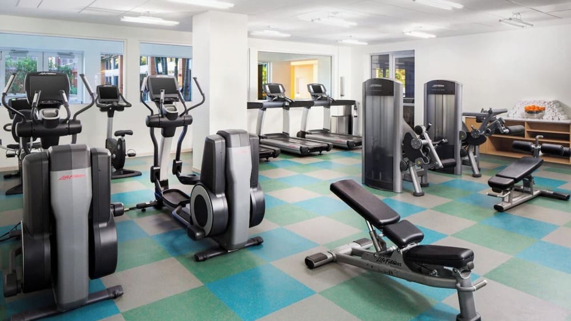 Fully equipped fitness center at Element Miami International Airport.