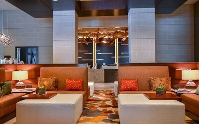Lobby lounge seating at Hilton Dallas/ Plano Granite Park.