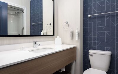 Guest bathroom at Spark By Hilton Guelph.