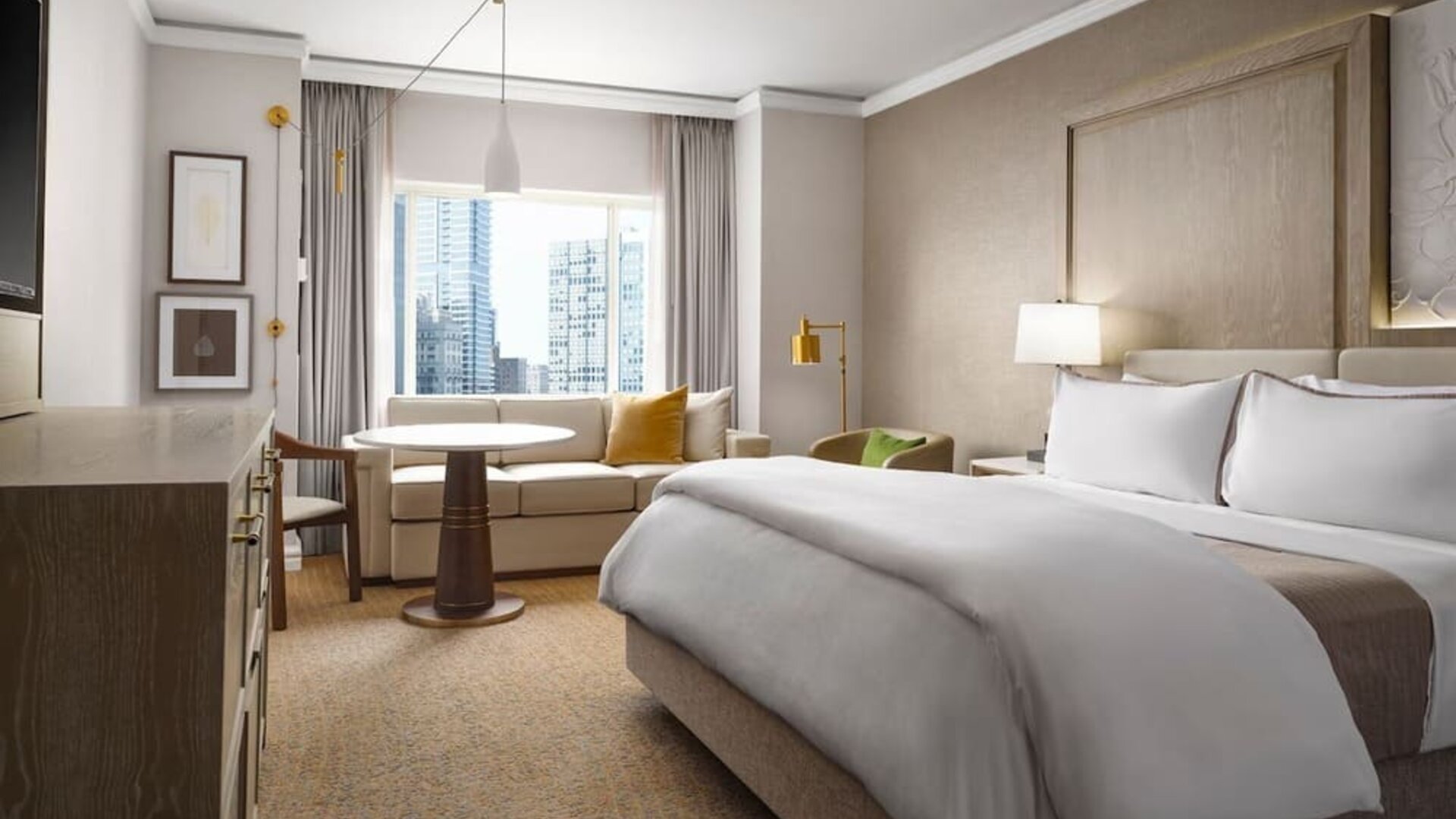 Delux king room with TV and work space at The Westin Philadelphia.