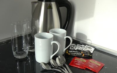 Coffee station at Aiello Rooms.
