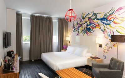 King bed with workspace and private bathroom at Nu Hotel - Brooklyn.