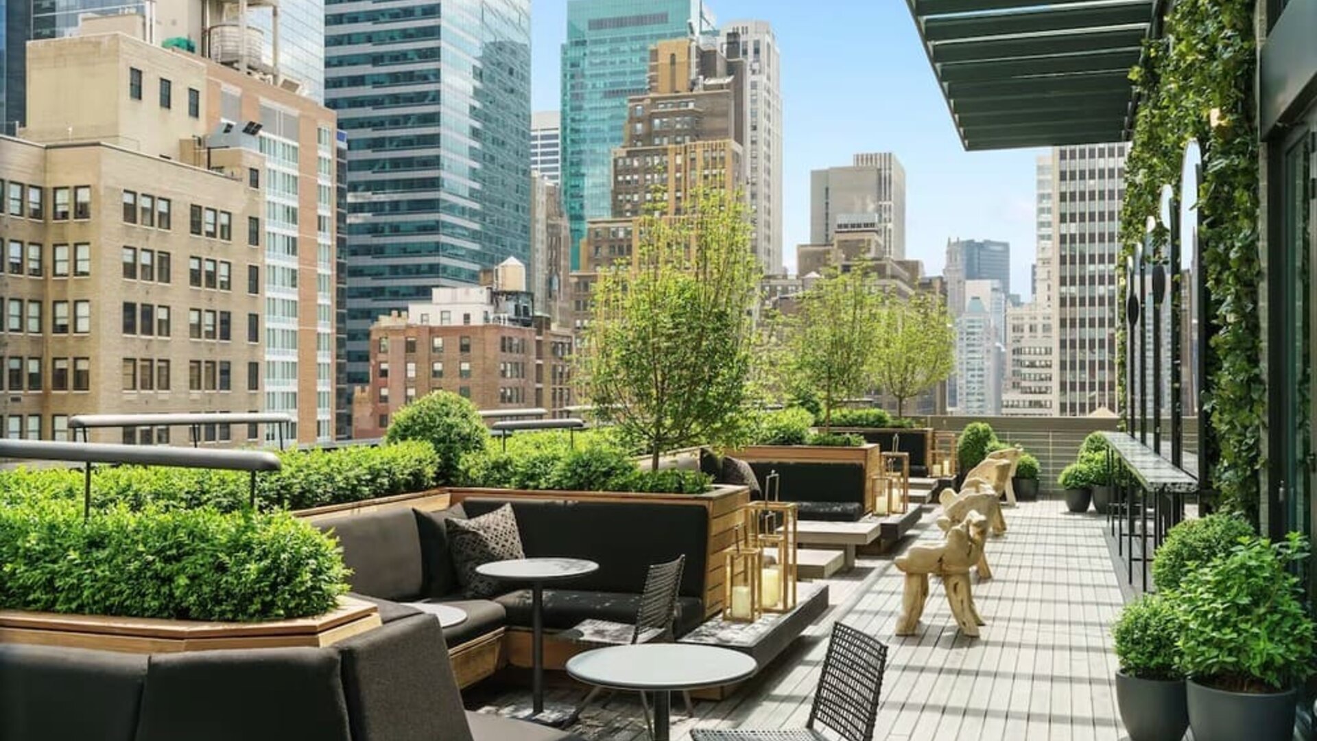 Beautiful terrace with comfortable seating at AC Hotel New York Times Square.