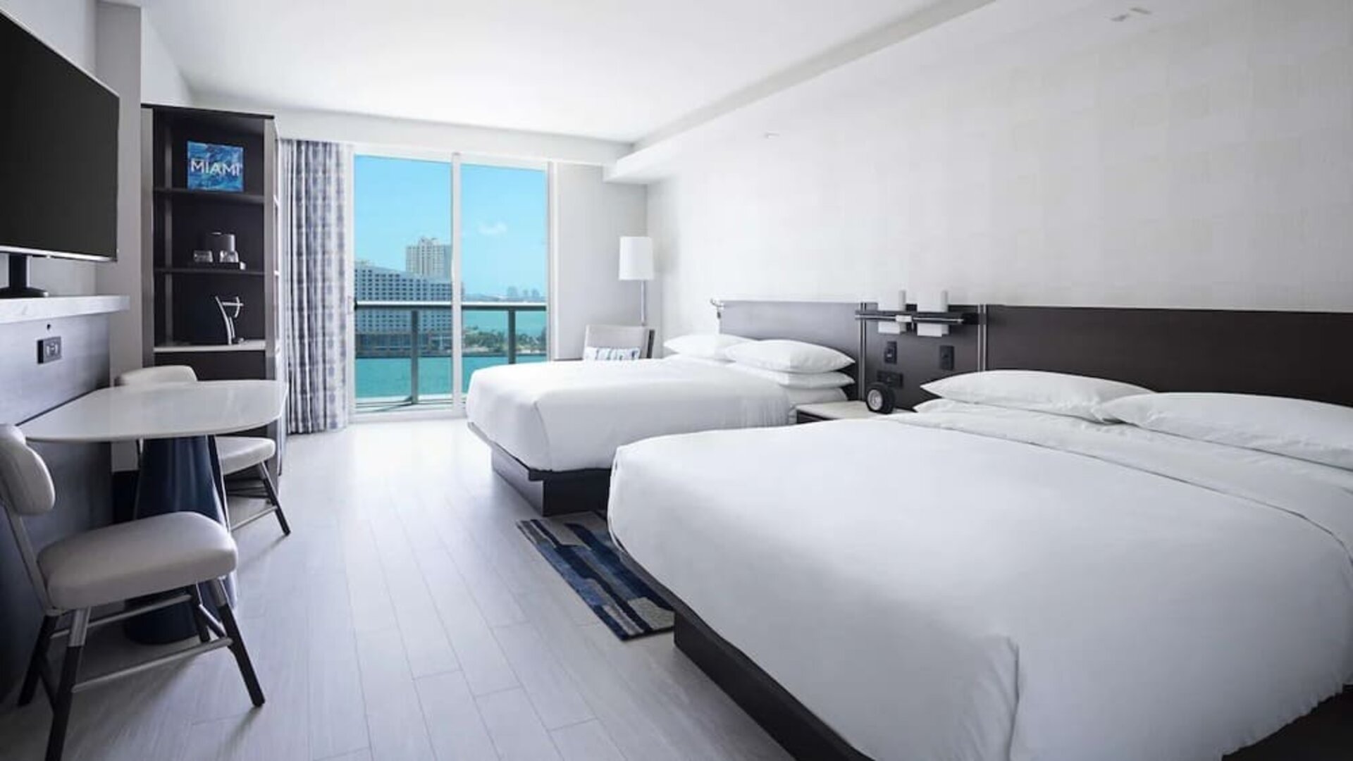 Day use twin room with balcony, work desk and private bathroom at Hyatt Centric Brickell Miami.