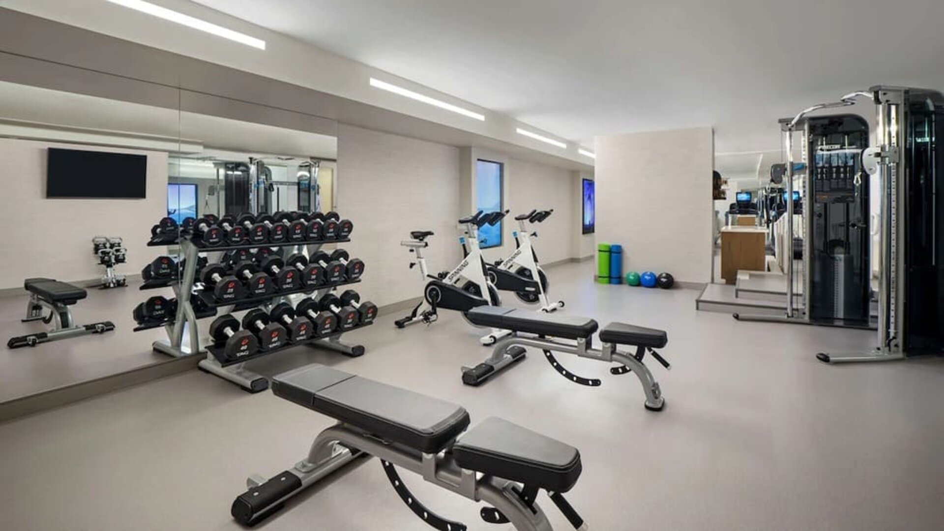 Fully equipped fitness center at Hyatt Centric Brickell Miami.