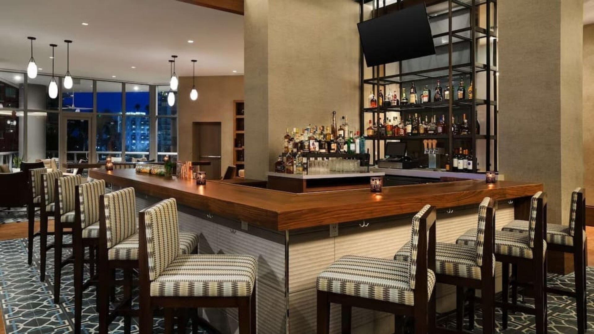 On-site bar and lounge area at Hyatt Centric Brickell Miami.