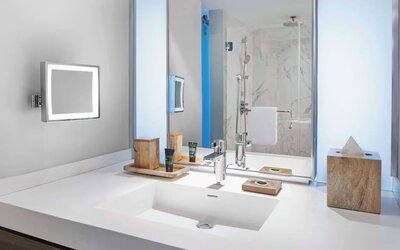 Private guest bathroom with shower and free toiletries at Hyatt Centric Miami South Beach.