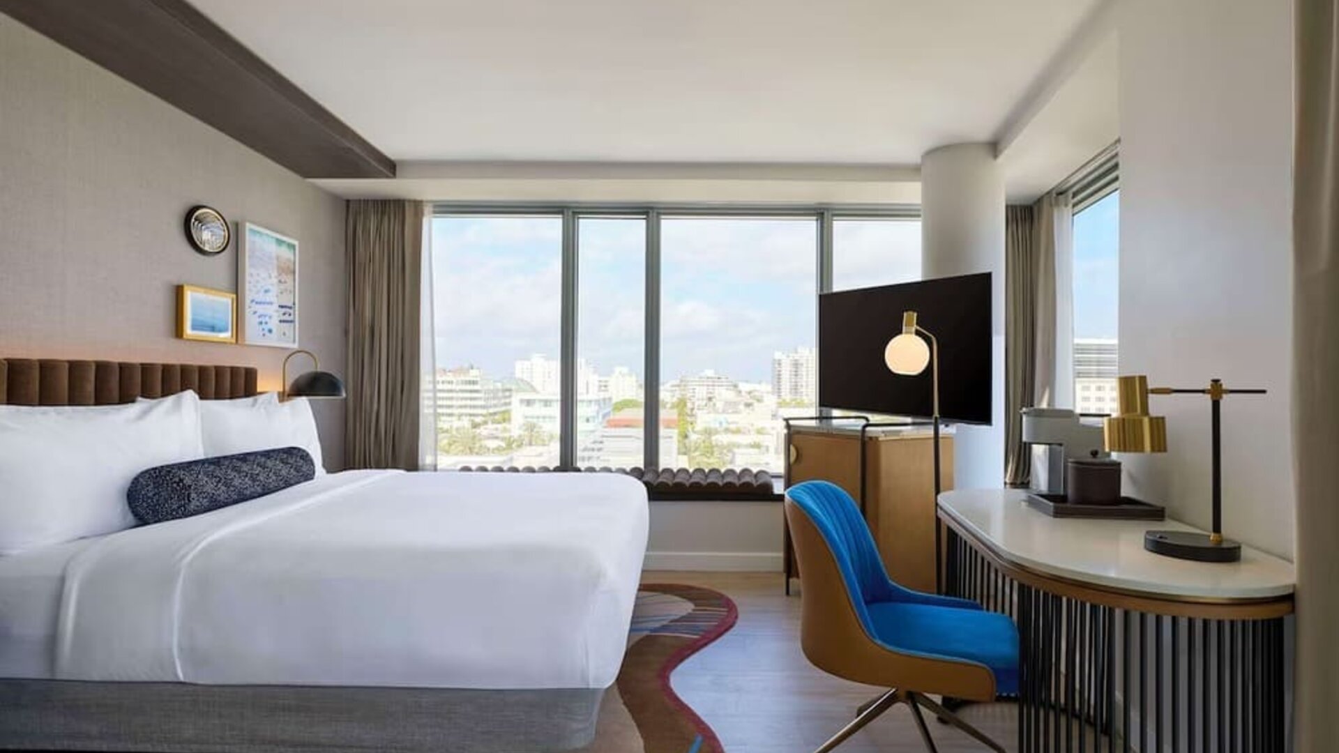 Day use room with king bed, work desk and private bathroom at Hyatt Centric Miami South Beach.