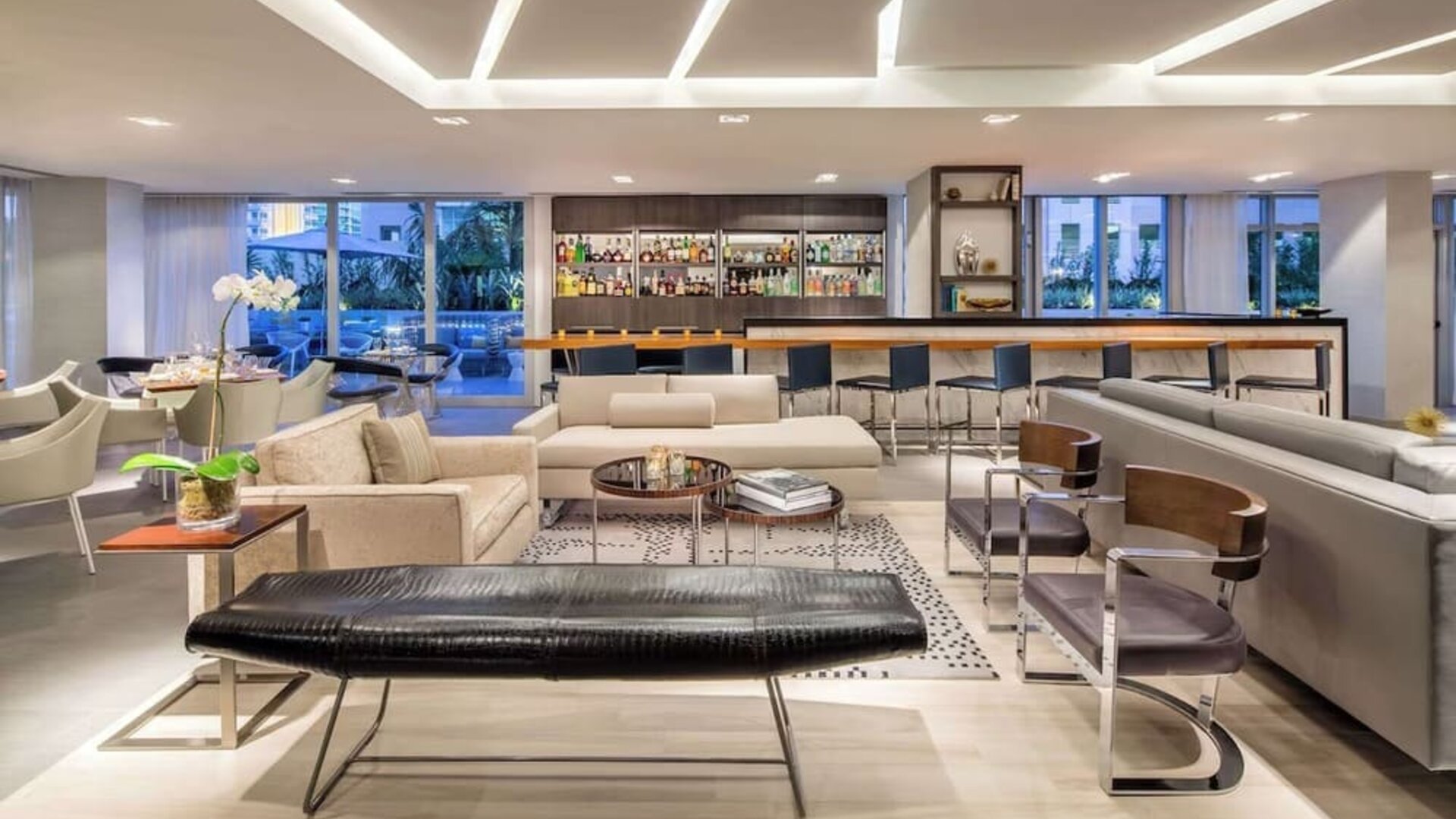 On-site bar with lounge area at Hyatt Centric Miami South Beach.