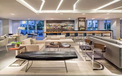 On-site bar with lounge area at Hyatt Centric Miami South Beach.