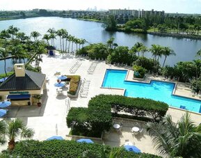 Aerial view of Hilton Miami Airport Blue Lagoon.