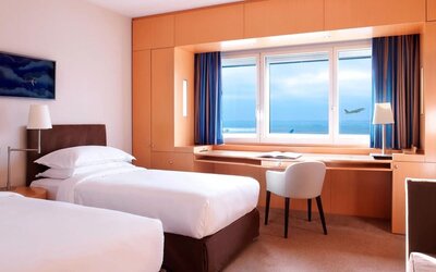 Day use room at Sheraton Paris Charles De Gaulle Airport Hotel.