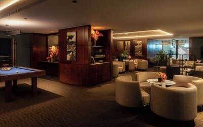 Cozy hotel bar at Sheraton Paris Charles De Gaulle Airport Hotel.