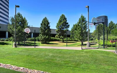 Outdoor garden at Hampton Inn & Suites Denver Tech Center.