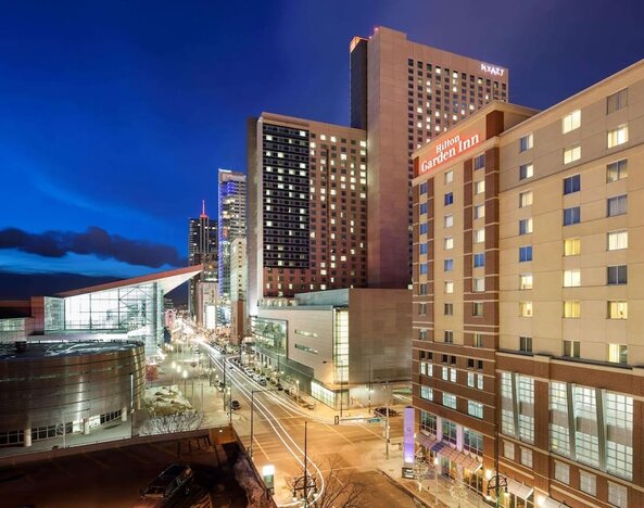 Hotel exterior at Hilton Garden Inn Denver Downtown.