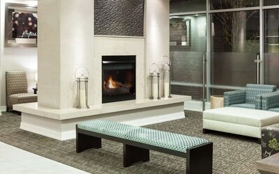 Lobby seating at Hilton Garden Inn Denver Downtown.