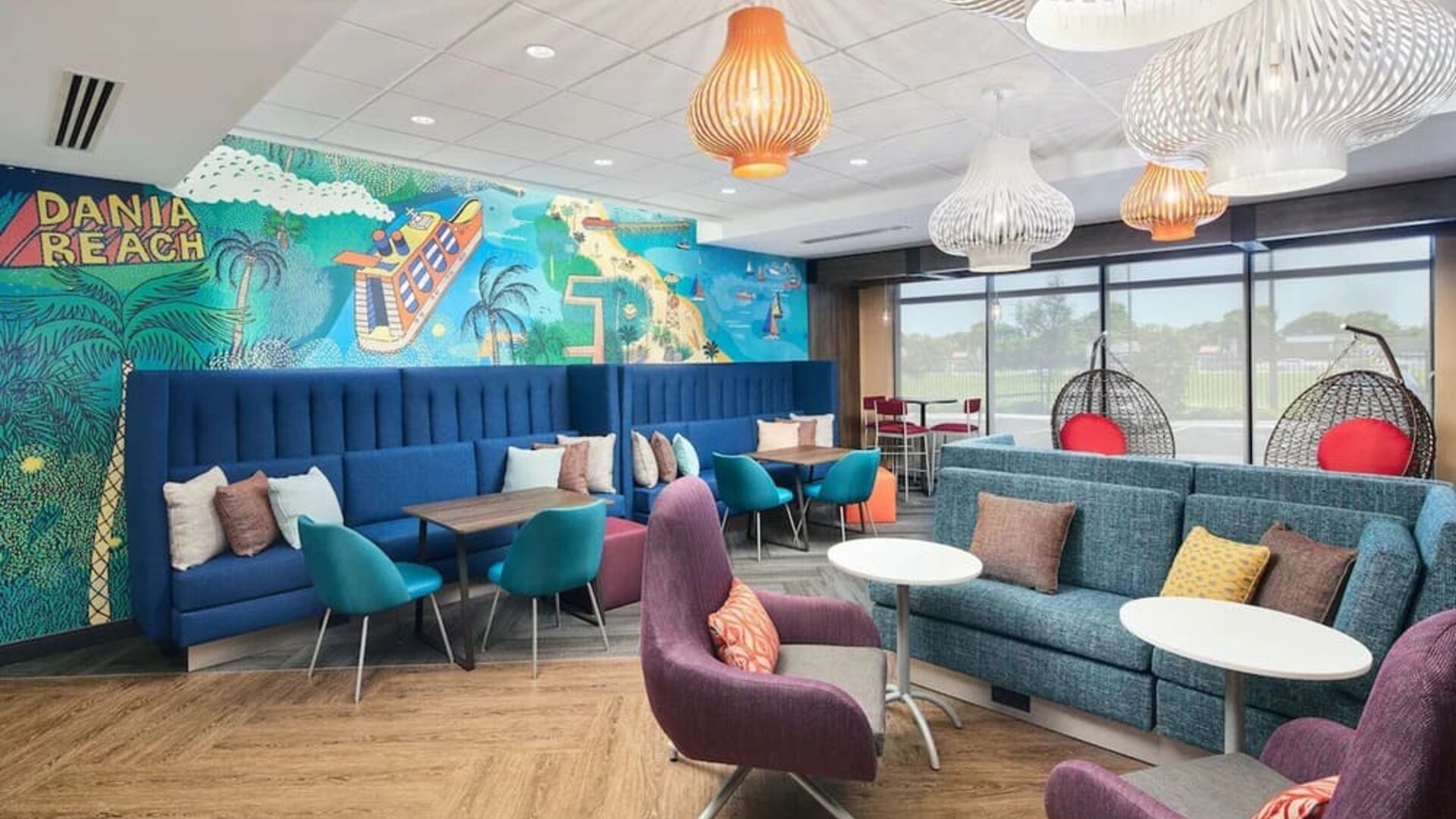 Lounge and coworking space at Tru By Hilton Ft. Lauderdale Airport.