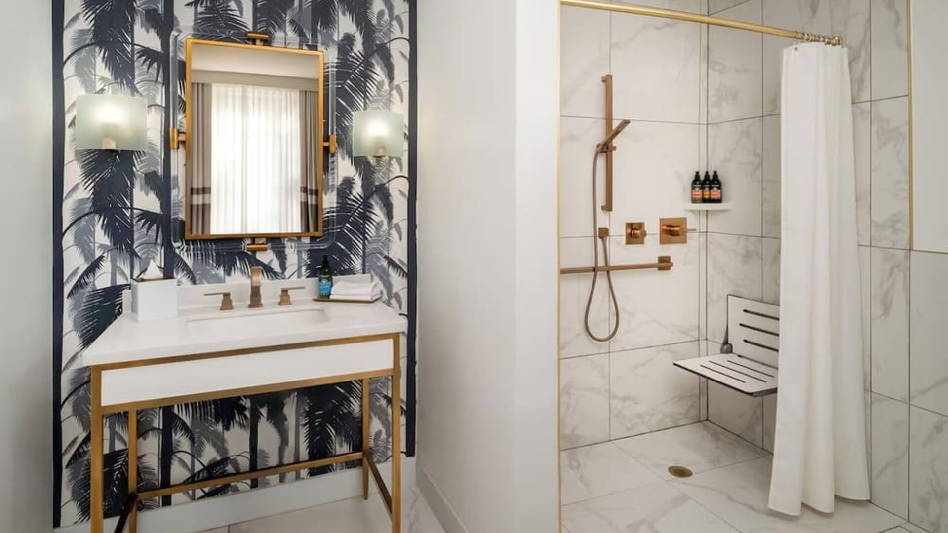 Accessible private guest bathroom with shower at Cadillac Hotel & Beach Club, Autograph Collection.