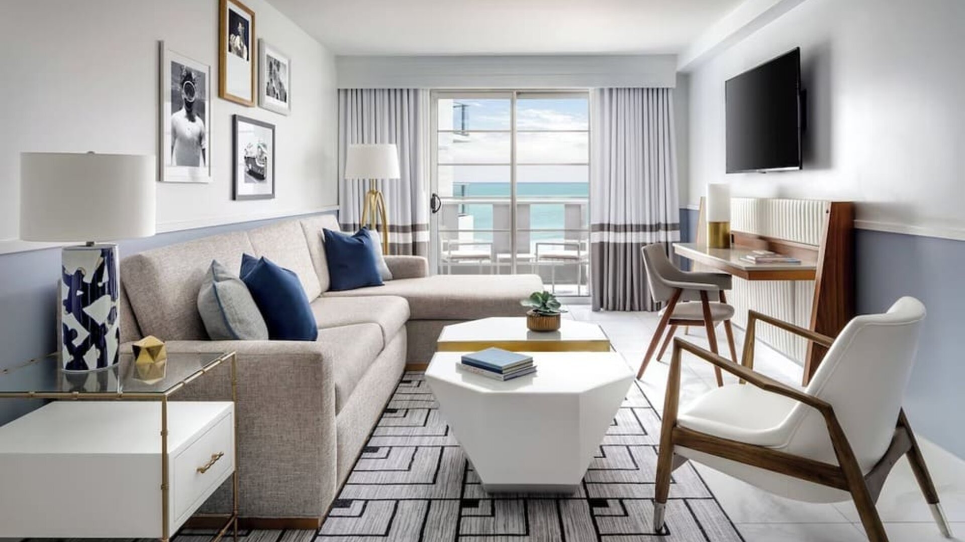 Day use suite' living and workspace area at Cadillac Hotel & Beach Club, Autograph Collection.