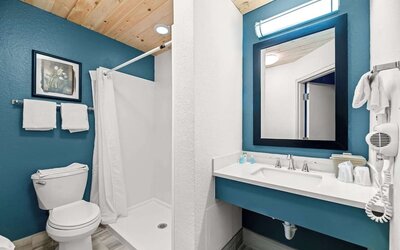 Private bathroom with shower at Suburban Studios Orlando - Ocoee/Winter Garden.