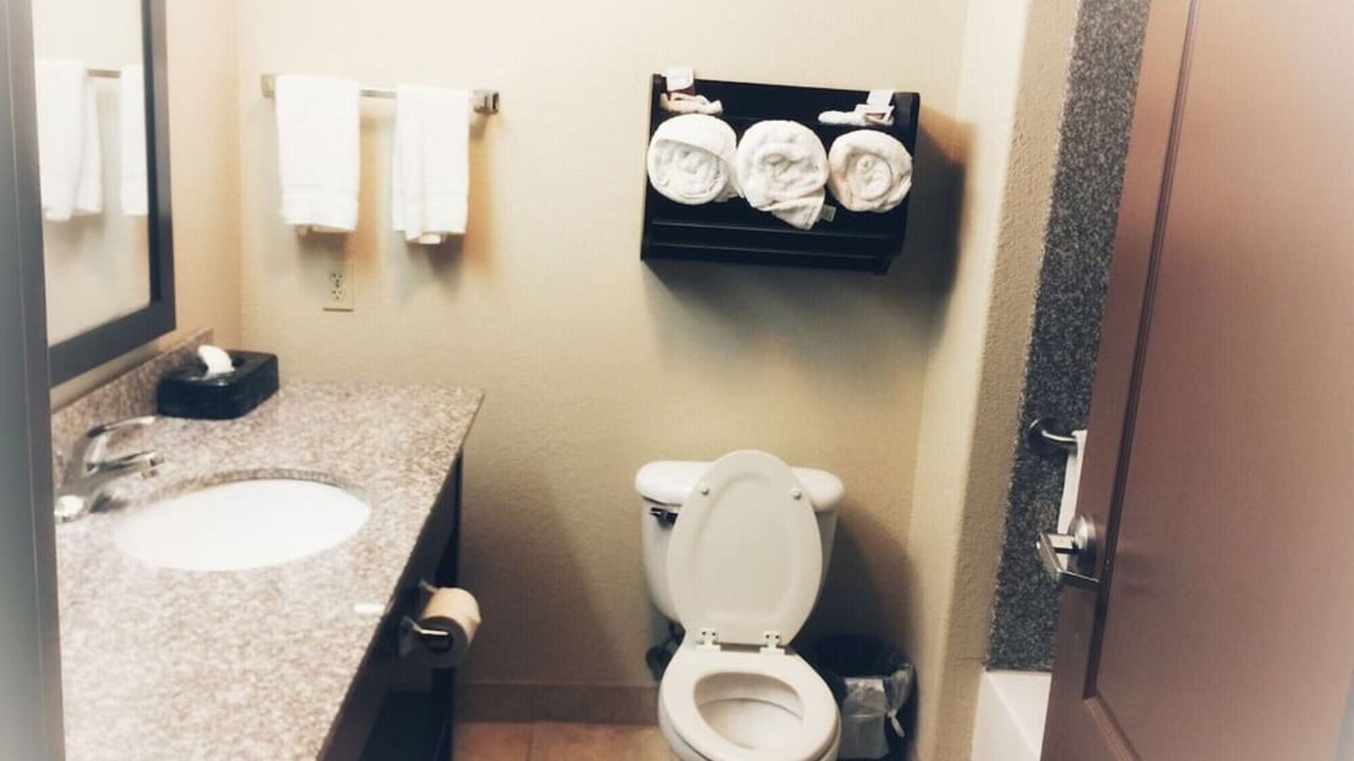 Guest bathroom at Spark By Hilton Missouri City.