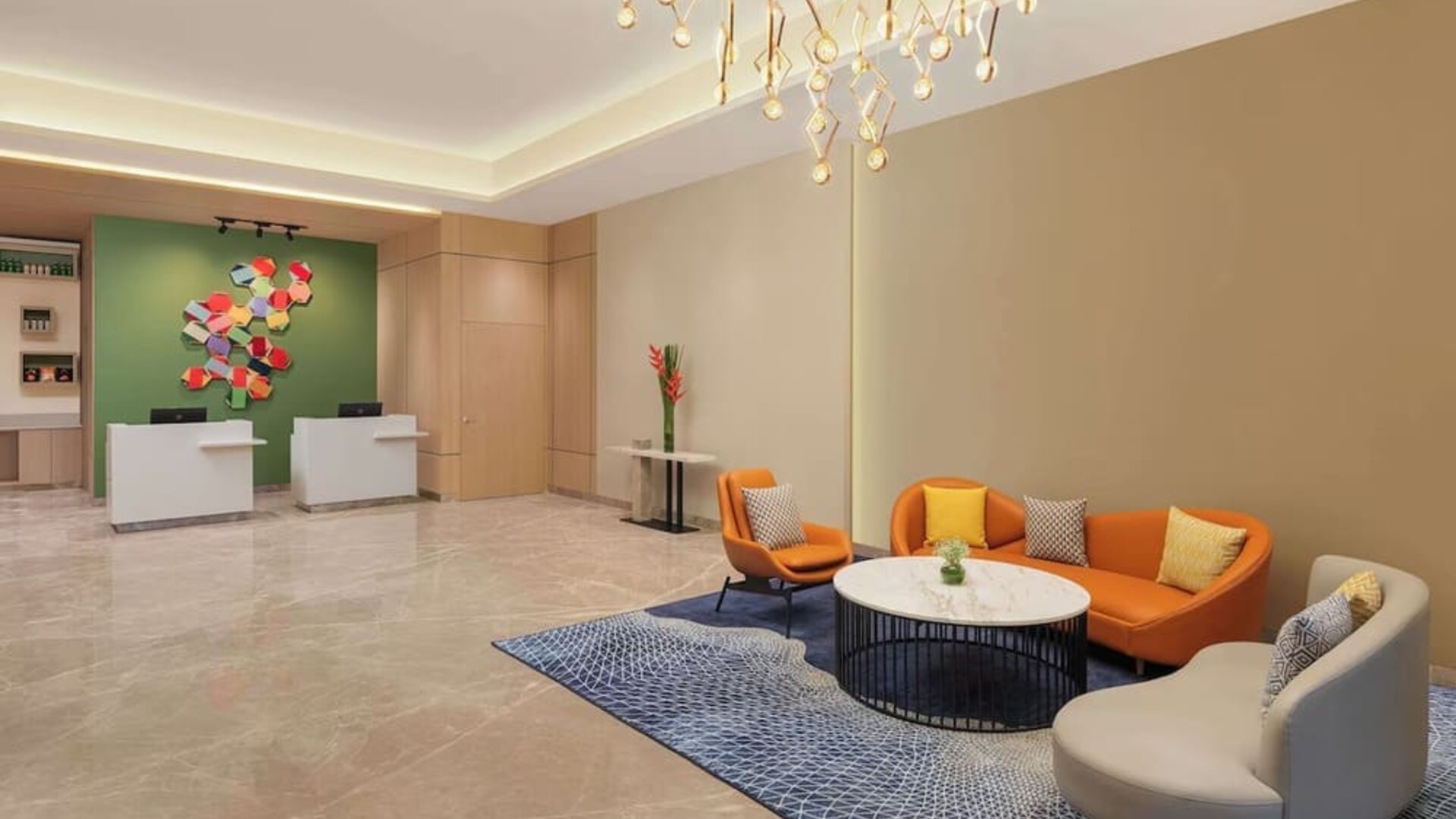 Lobby seating at Hilton Garden Inn Surat City Centre.