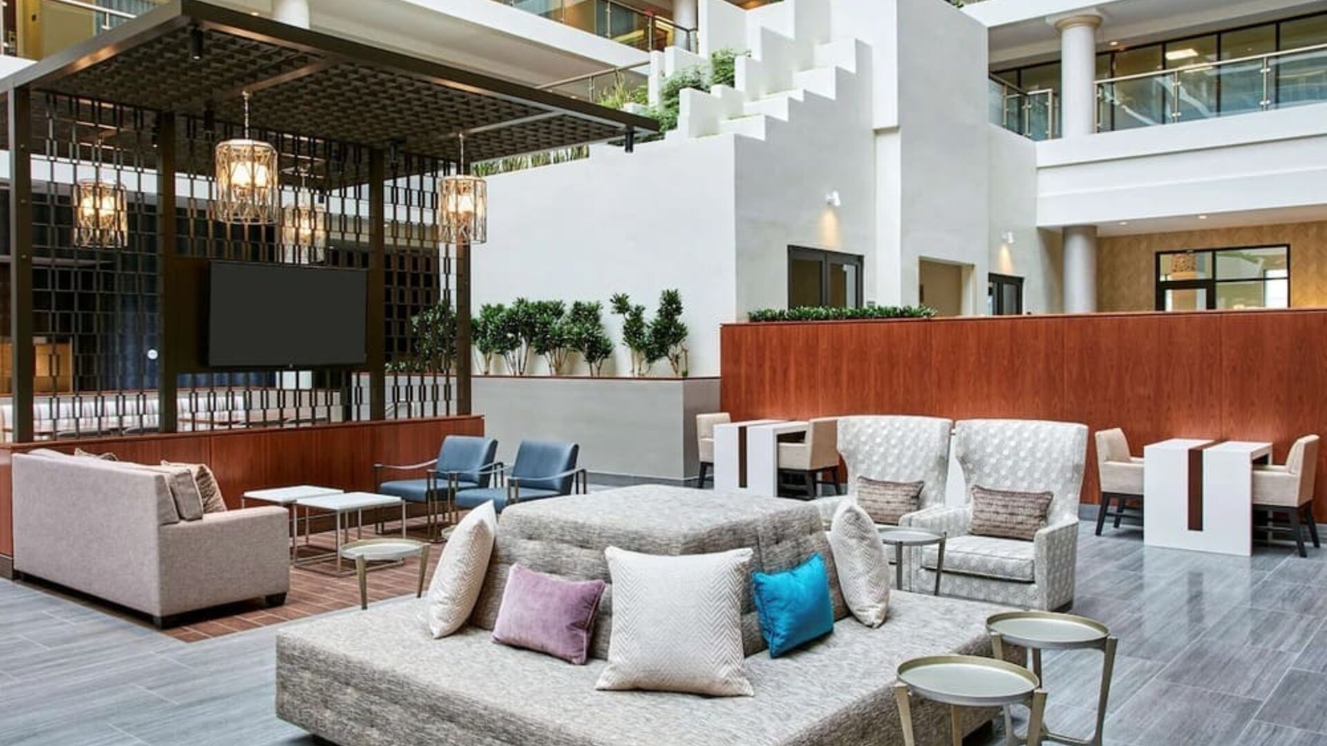 Lounge and coworking space at Embassy Suites By Hilton Washington DC Georgetown.