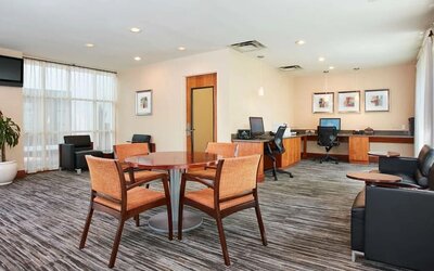 Business center and coworking space at Embassy Suites By Hilton Parsippany.