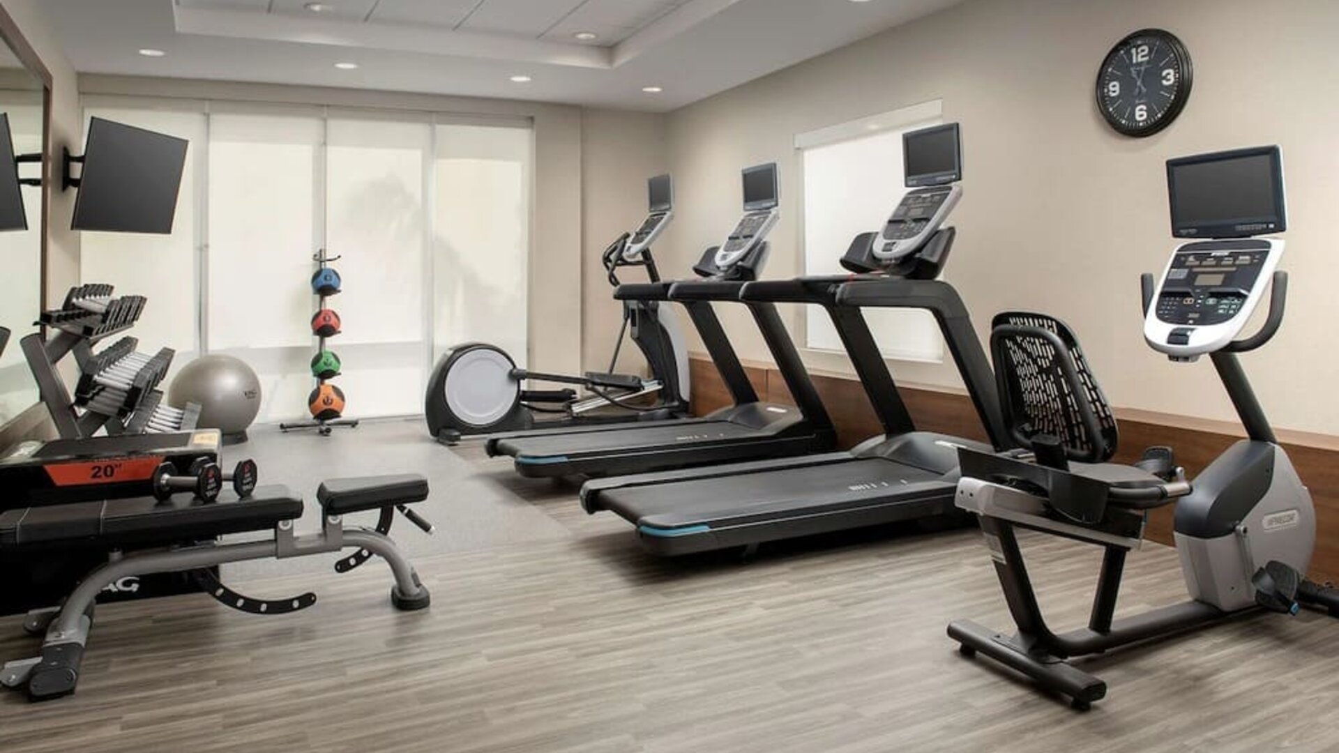 Gym at Home2 Suites By Hilton Miami Doral West Airport.