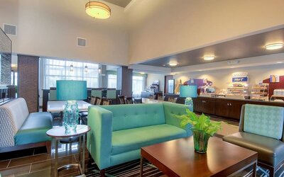 Lobby seating at Holiday Inn Express Hotel & Suites Carlsbad Beach.