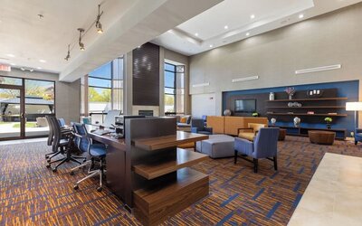 Lobby seating and coworking space at Best Western Plus Elgin - Chicago.